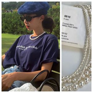 Pearl necklace, round and bright, French style Shijia female Xia, high-end, light luxury, and niche collarbone necklace