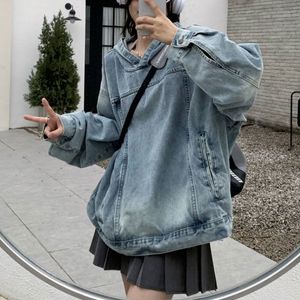 Erkek Hoodies Sweatshirts Denim kapüşonlu sweatshirt Kadınlar Yüksek Sokak Hip Hop Uzun Kollu Kız Üstleri Kore Moda Sokak Giyim Kats K Pop Giyim 230829