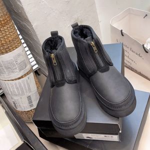 여성 Neumel 플랫폼 Zip Boots E Shearling 모피 지퍼 신발 Chesut Black Suede 어퍼 호주 호주 발목 부츠 미니 울