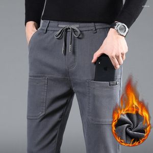 Calças masculinas inverno quente casual negócios lã calças retas masculino clássico cinza escuro preto oversize roupas masculinas