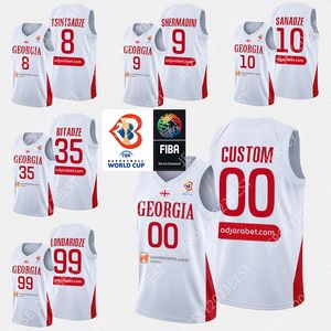2023 Georgia Fiba World Cup Basketball Jersey 99 Ilia Londaridze 35 Goga Bitadze 8 Giorgi Tsintsadze Branco Homens Mulheres Juventude XS-4XL