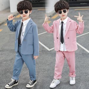 Giyim Setleri Çocuk Boys's Suit 2023 Bahar Ceket Çift Kruvaze Gevşek Pantolon İki Parçalı Katı Kore Moda 4-10 Yıl