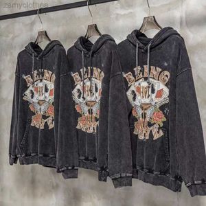 Y2K Kaliteli Erkekler Hoodies Sweatshirts İyi Vintage Pullover Erkekler Yıkanmış ağır kumaş oyun kartı kadın moda kapüşonlu erkek giyim