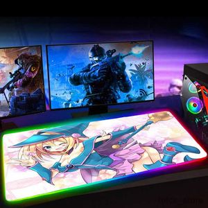 Mouse Pads Wrist Rests Anime YuGiOh Dark Magician Girl Mousepad Gaming Mausepad Computer Mat Pad Keyboards Mat LED Mausepad