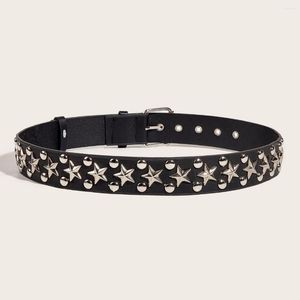 Belts Fashion Star Rivet Belt Metal Leather Studded Gift Man's Goth Rock Wild Adjustable Women Punk Black Y2k Accessories 3.8cm