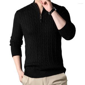 Herrtröjor herr hålig hals tröja 1/4 zip kabel stickad pullover smal passform långärmad chunky casual vinter termisk vriden