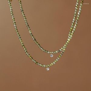 قلادة قلادة قلادة خضراء زركون خضراء القلادة للنساء الفتيات الذهبية لون التيتانيوم الصلب سحر الترقوة هدية المجوهرات (GN868)