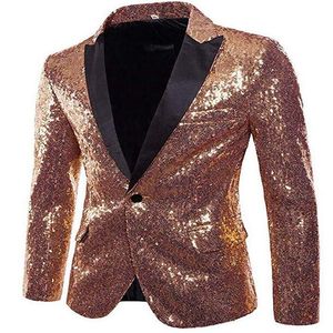 Gorgeous Rose Gold Men Show Coat Men's Shiny Sequins Suit Jacket Blazer One Button Tuxedo for Party Wedding Banquet Prom286q