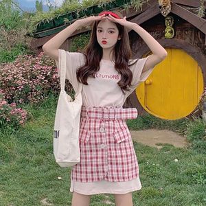 Рабочие платья 2023 Summer Fashion Small Leisure Fort For Women Pink Grid футболка с двумя частями Trend Trend Western Style