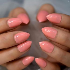 False Nails Coral Pink Short Natural Daily Life Design Spring Almond Nude Cute Soft Solid Color 24pcs Faux Ongles