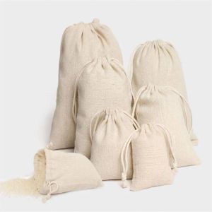 Jewelry Linen Drawstring Pouches 8x10cm 9x12cm 10x15cm 13x17cm 15x20cm 20x30cm Party Candy Sack Cotton Gift Packaging Bags239e LL