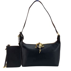 Geprägte Hobo-Tasche für Damen, Sport-Einkaufstasche, Handtasche, Unterarm-Umhängetasche, weiches genarbtes Rindsleder, Vorhängeschloss, Gold-Hardware, Münze, Schlüsseltasche, Kartenhalter, Geldbörsen, Verbundtasche