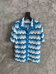 Мужские свитера Y2K Blue Gradient Casablanca Sweater Мужской волновой шаблон Hollow Out футболка вязание 230830