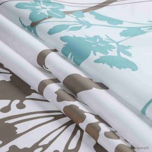 Duschgardiner Silhuett Blue Flower Waterproof Teal Tygle Leaves Printed Decorative Navy Floral Shower Curtain R230831