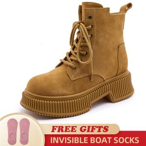 Botas 5cm marton botas femininas camurça couro genuíno outono botas amarelas vintage estilo britânico botas de tornozelo 230829