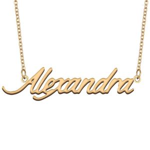Pendant Necklaces Alexandra Nameplate Necklace For Women Stainless Steel Jewelry Gold Plated Name Chain Femme Mothers Girlfriend Gift