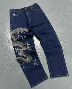 Mens Jeans Dragon Mönster tryckt män American Street Trend Hip Hop Loose Fashion All Match Vintage Wide Leg Pants 230829