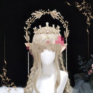 Słodka chrzestna Kobiety Koronia Tiaras Headpiece Lolita Kc Gold Halo Opaska na głowę Virgin Mary Gothic Headwear Fairy Bogdess