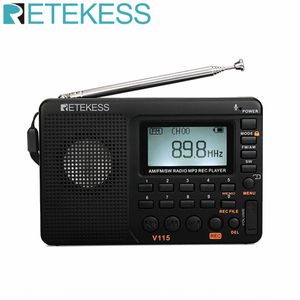 Radio Retekess V115 FM AM SW Portable Radios laddningsbara kortvåg på batterier Alla fulla vågor USB -inspelare högtalare 230830