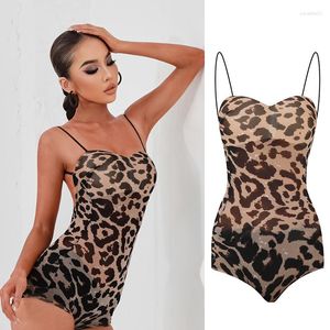 Stage Wear Leopard Mesh Dance Tops Women Latin Dancewear Rumba Performance Costume Gymnastic Leotadrs Practice Clothing Summer DNV16044