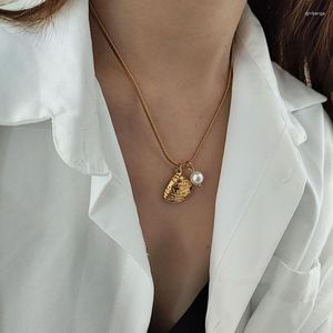 Hänghalsband mångfärgade stenskal pärla rostfritt stål halsband för kvinnor minimalistisk läckra smycken sommar bohemia