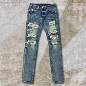 Мужские джинсы Высококачественный кешью цветок плиссированного разорванного дизайна отверстия эластичная брюки в стиле хип -хоп для мужчин Pantalon Vaqueros Hombre 230831