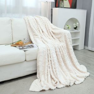 Ruched Faux Fur Throw Blanket - Luxurious, Soft Reversible Mink Blanket Ribbon card packaging Size:180*200cm