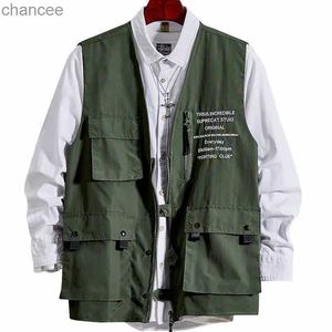 Bannaji Mens Cargo Vest Japanese Style Waistcoat Multi Pockets Fashion Street Style Sleeveless Jacket and Coat for Man HKD230831