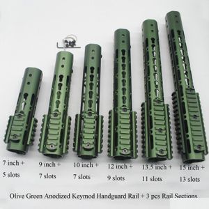 Others Tactical Accessories 7/9/10/12/13.5/15 Unique Olive Green Anodized Keymod Handguard Rail With 3 X Picatinny / Weaver Sections A Dhejc