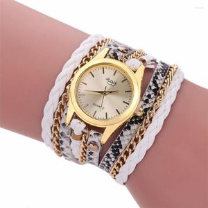 Wristwatches Selling Quartz Watches Women Gold Geneva Bracelet Wristwatch Ladies Dress Woven Leopard Multi Layers Leather Strap Watch Luxury