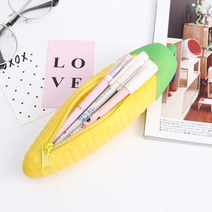 Learning Toys Novelty Yellow Corn Pencil Case Stationery Storage Bag dual Coin Purse Key Wallet Promotional Gift Stationery