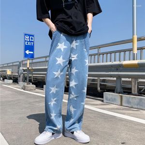 Jeans da uomo stile coreano stella stampata pantaloni in denim 2023 streetwear hip hop patchwork Jean uomo sciolto casual dritto parrucca gamba