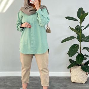 Damen-T-Shirts, arabisches Hemd, 2023, Herbst, modisch, lässig, lockere Passform, große Ärmel, Revers, unregelmäßig, muslimische trendige Kleidung für Frauen in Übergröße