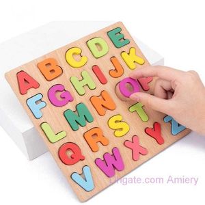 Baby 3D Wooden Puzzles Toys for kids Colorful English Alphabet Digital Number Learning Aids Intelligent Matching Game Preschool Children Early Educational Toy