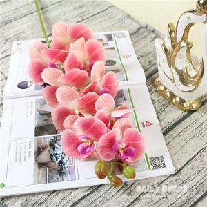 Fiori decorativi 3D Real Touch Grandi 9 teste di orchidee di farfalla in silicone artificiale Feltro all'ingrosso Phalaenopsis di nozze in lattice