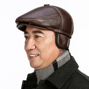 冬の本物の本物の牛革革の野球キャップブランドsboy bearlethat冬の暖かい帽子帽子hats耳のフラップ230830