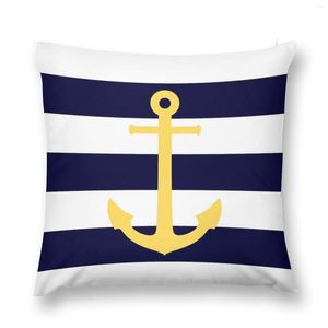 Pillow Nautical Mustard Yellow Anchor On Navy Blue Stripes Throw Luxury Cover Embroidered