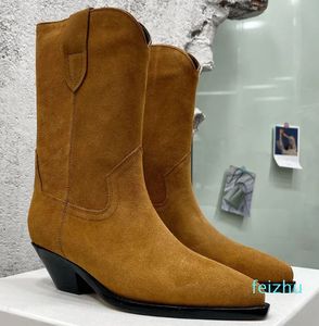Süet Western Boots Cowgirl Boot Cowboy topuk patik deri dış taban snip ayak parmağı boot kadın lüks tasarımcılar ayakkabı fabrika ayakkabı