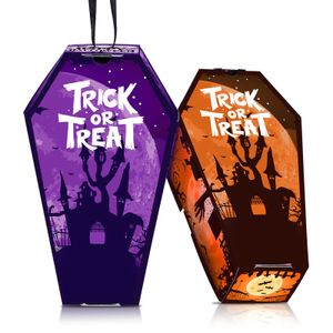 Torby na zakupy 24 szt./Zestaw fioletowy pomarańczowy Halloween trumn Trick lub Treat Treat Candy Pudełka Dzieci Zombie Słodycze Party Favor Favor Torby na prezent 230830