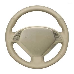 Ratthjul täcker biltäckning hand sömnad beige artificiellt läder för infiniti g g25 g35 g37 ex ex35 ex37 q q40 q60 qx50 (US)