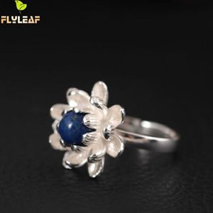 Wedding Rings 925 Sterling Silver Lapis Lazuli Lotus Flower Open For Women High Quality Fashion Style Lady Freshwater Pearls jewelry 230830