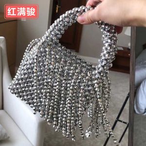 Nova bolsa de borla acrílica para mulheres diy artesanal frisado saco de tecido bling prata frisado jantar saco 230831