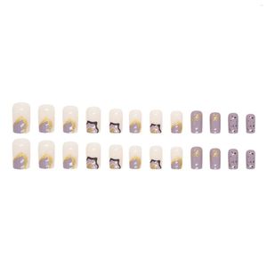 Unhas falsas taro roxo branco-comprimento falso encantador confortável para usar manicure para salão de beleza profissional da arte do prego