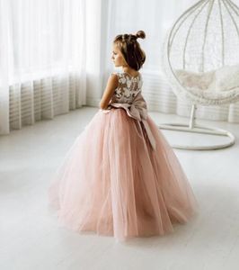 Girl Dresses Elegant Wedding Flower Dress Tulle With Lace Appliques V Neck A-line Summer Party Kid First Communion Gown