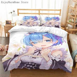 Conjuntos de cama Anime Ram Rem 3D Impresso Set Re: Life em um mundo diferente de Zero Capa de edredão para crianças Bedclothes Decoração Home Têxteis
