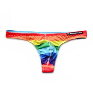 Briefs trosor Rainbow Color Mens Thong Underwear Briefs Lenceria Sexig Gay Bikini Tanga G String Lingerie Sissy Panties Man Swim Thong 230920