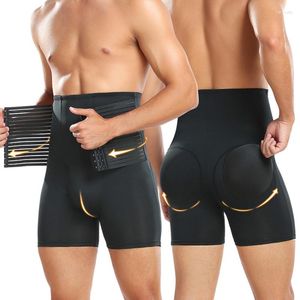 Men's Body Shapers Men Breathable Tummy Control BuLifter Shapewear High Waist Belly Hip-up Briefs Double Compression Tightening