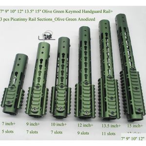 Outros acessórios táticos 7/9/10/12/13,5/15 polegadas Keymod Handguard Rail com 3 X Picatinny / Weaver Sectionsolive Green Anodizedaddst Dhtok