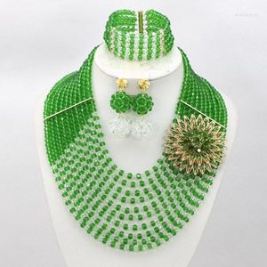 Necklace Earrings Set 2023 Latest Green Crystal Beads Nigerian Wedding Fashion Costume Jewelry African AMJ612