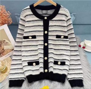 Plush Small Fragrant Wind Autumn and Winter Loose Cardigan S and * ro Women's Sweater Soft Glutinous Thickened Versatile Striped Knitted Shirt Coat